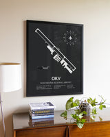 Gray Framed Winchester Regional Airport wall art poster in black frame