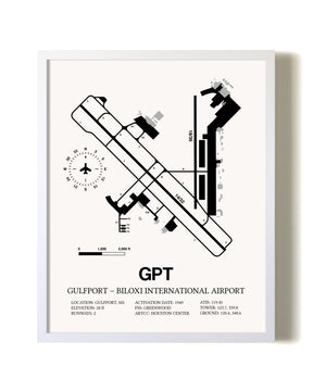 Gulfport-Biloxi International Airport airport map poster in oak frame
