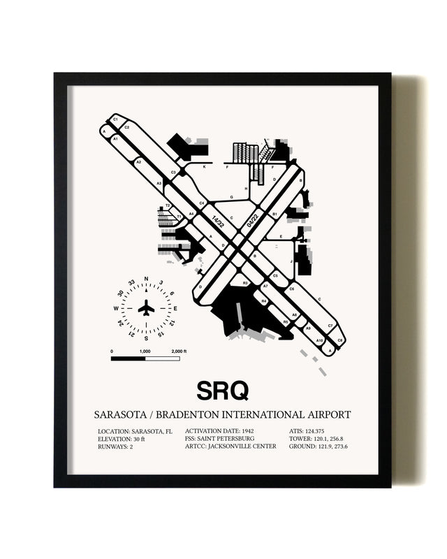 Framed Sarasota / Bradenton International Airport wall art poster in black frame