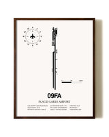 Placid Lakes Airport aviation print in walnut frame