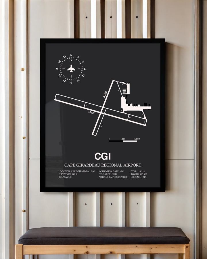 Frame color options for Cape Girardeau Regional Airport Wall Art