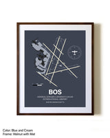 Boston Logan International Airport aviation print in walnut frame with mat