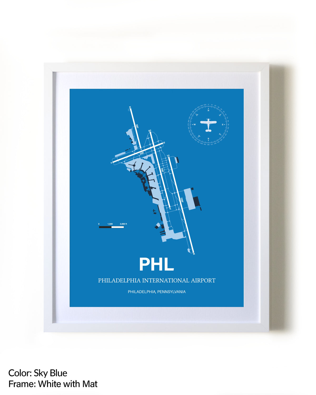 Philadelphia International Airport framed wall art in white frame with mat