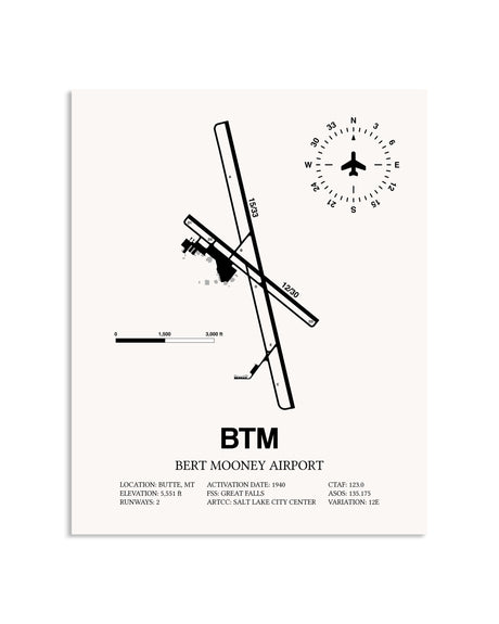 Gray Bert Mooney Airport framed poster displayed in an airplane hangar