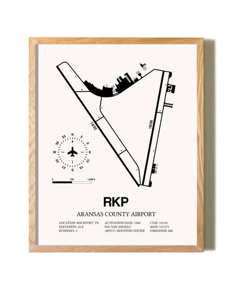 Aransas County Airport framed print in natural wood frame