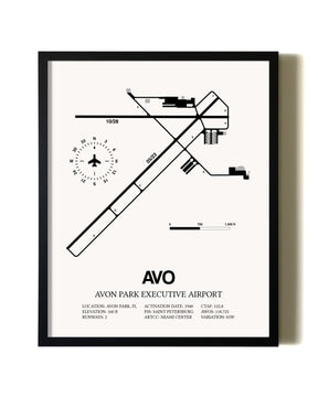 Framed Avon Park Executive Airport wall art poster in black frame