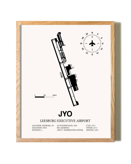 Leesburg Executive Airport framed print in natural wood frame