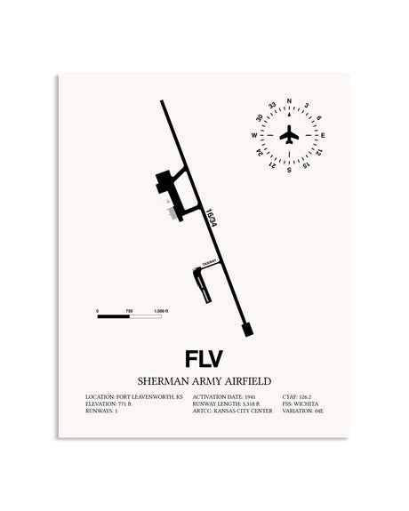 Gray Sherman Army Airfield framed poster displayed in an airplane hangar