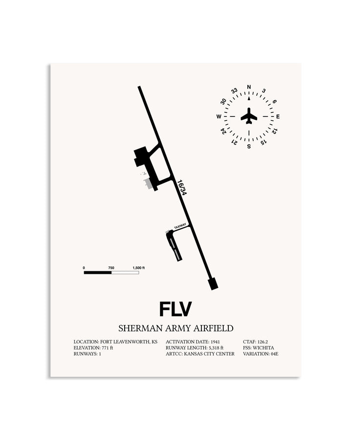 Gray Sherman Army Airfield framed poster displayed in an airplane hangar