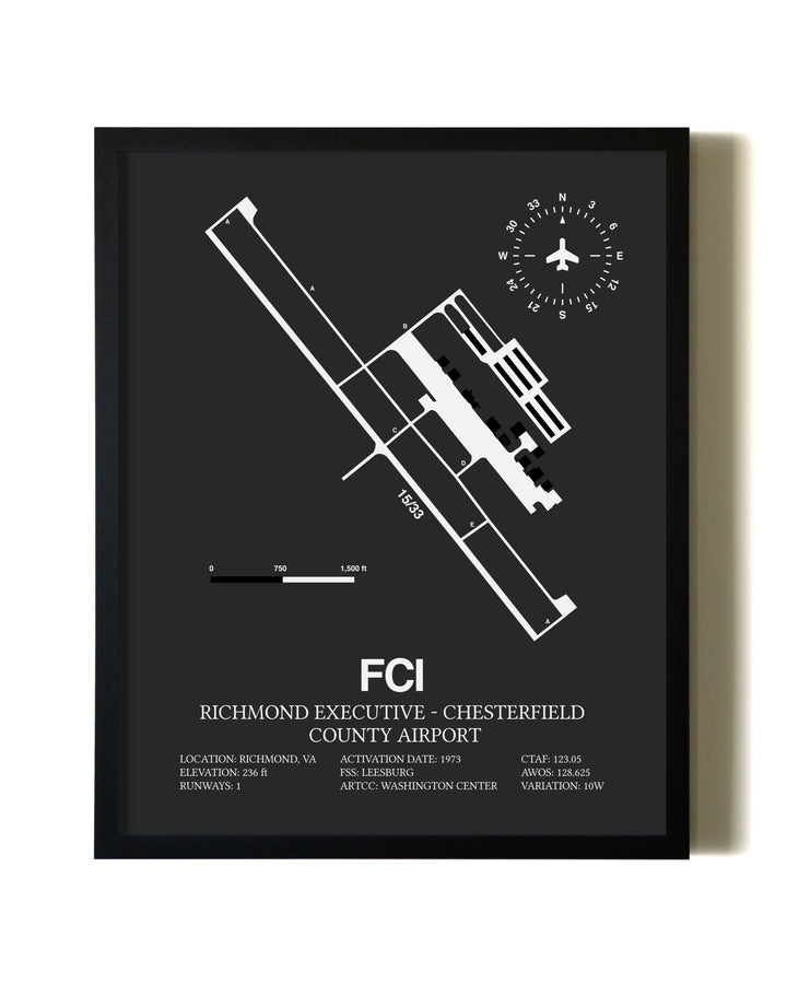 Unframed Richmond Executive-Chesterfield County Airport map print poster
