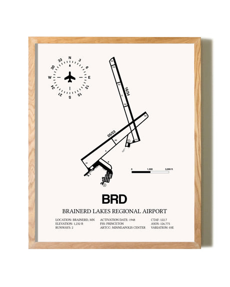 Brainerd Lakes Regional Airport framed print in natural wood frame
