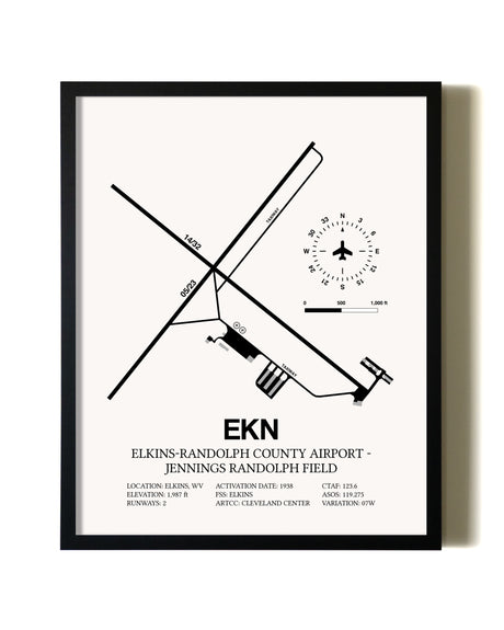 Framed Elkins-Randolph County Airport-Jennings Randolph Field wall art poster in black frame