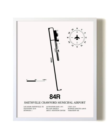 Smithville Crawford Municipal Airport airport map poster in oak frame