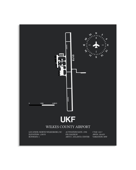Gray Framed Wilkes County Airport layout wall art poster