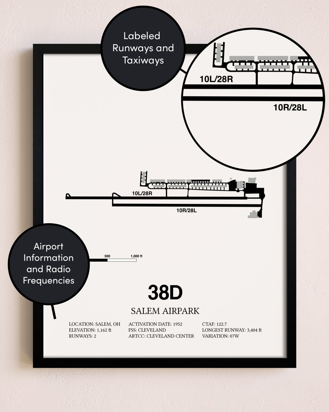 Framed Salem Airpark layout wall art poster