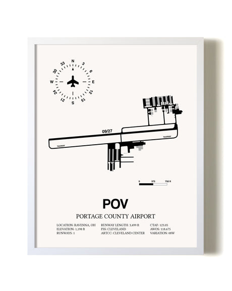 Portage County Airport airport map poster in oak frame