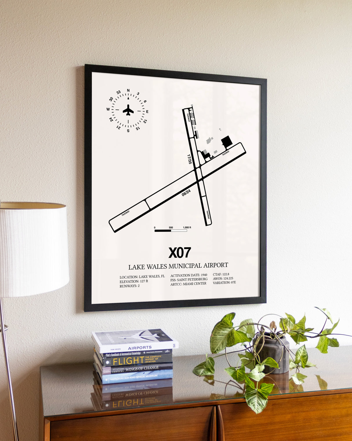 Lake Wales Municipal Airport aviation wall décor in black wood frame
