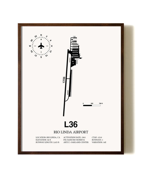 Rio Linda Airport aviation print in walnut frame