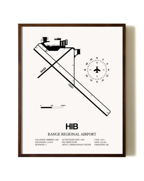 Range Regional Airport aviation print in walnut frame