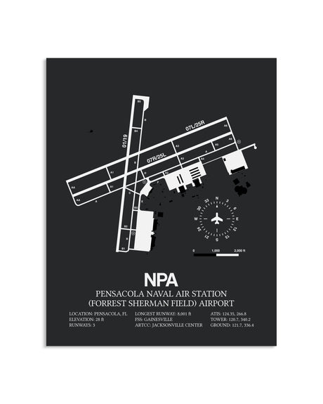 Gray Framed Pensacola Naval Air Station (Forrest Sherman Field) Airport layout wall art poster