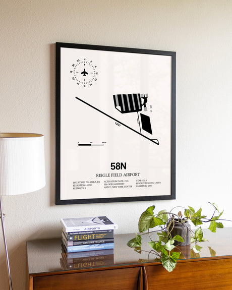 Reigle Field Airport aviation wall décor in black wood frame