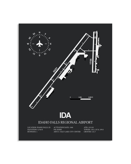 Gray Framed Idaho Falls Regional Airport layout wall art poster