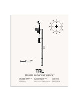 Gray Terrell Municipal Airport framed poster displayed in an airplane hangar