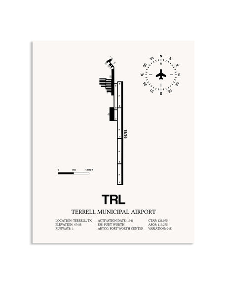 Gray Terrell Municipal Airport framed poster displayed in an airplane hangar
