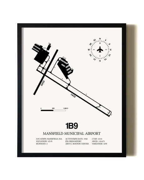 Framed Mansfield Municipal Airport wall art poster in black frame