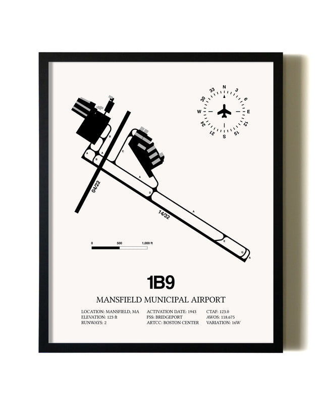 Framed Mansfield Municipal Airport wall art poster in black frame
