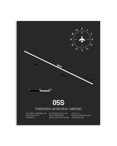 Gray Framed Vernonia Municipal Airport layout wall art poster