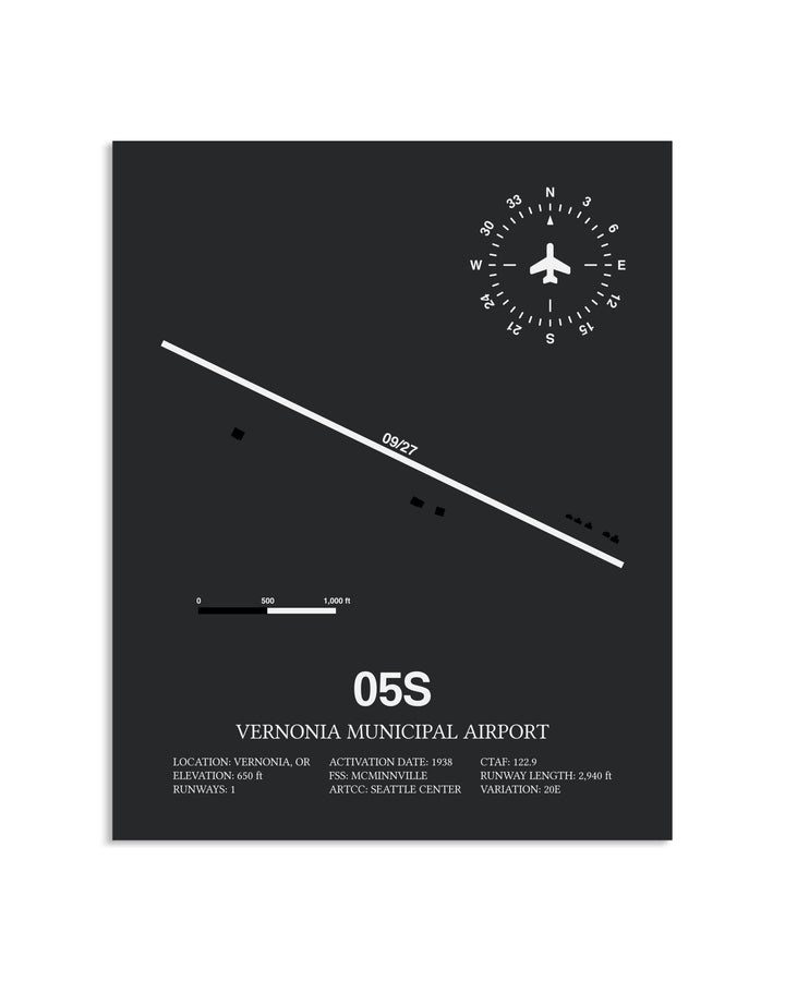 Gray Framed Vernonia Municipal Airport layout wall art poster