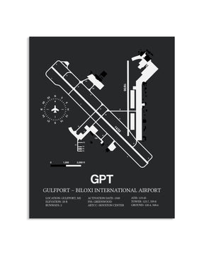 Gray Framed Gulfport-Biloxi International Airport layout wall art poster