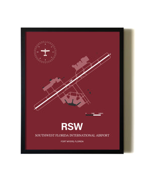 Framed Southwest Florida International Airport wall art poster in black frame