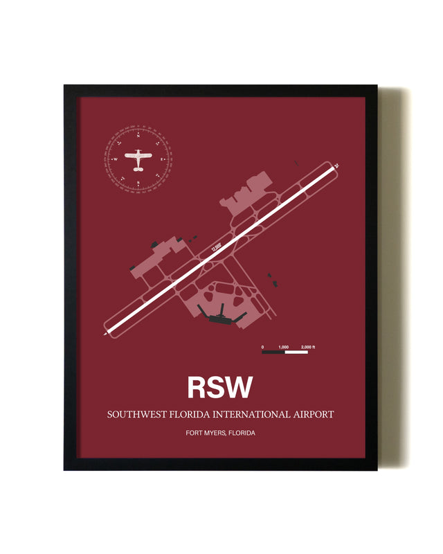 Framed Southwest Florida International Airport wall art poster in black frame
