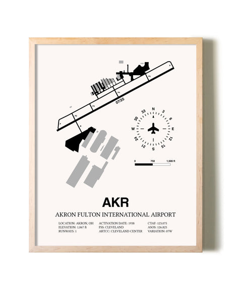 Akron Fulton International Airport framed wall art in white frame