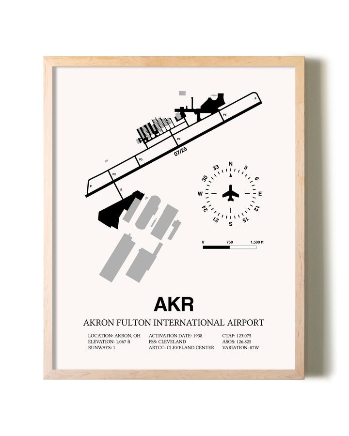 Akron Fulton International Airport framed wall art in white frame