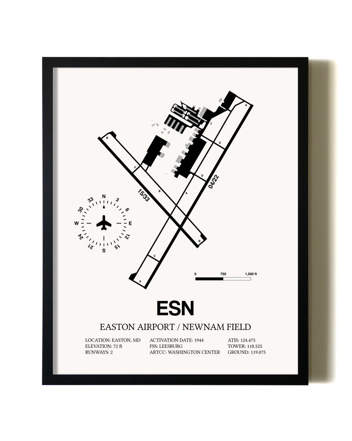Framed Easton Airport / Newnam Field wall art poster in black frame