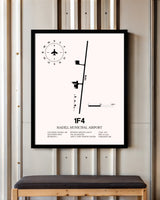 Madill Municipal Airport framed poster displayed in an airplane hangar