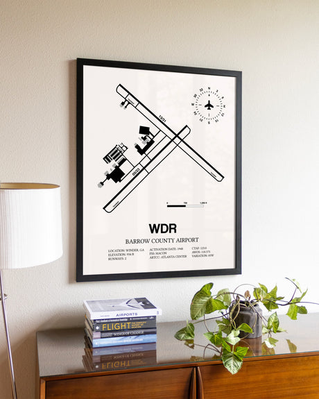 Barrow County Airport aviation wall décor in black wood frame
