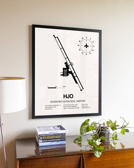 Hanford Municipal Airport aviation wall décor in black wood frame