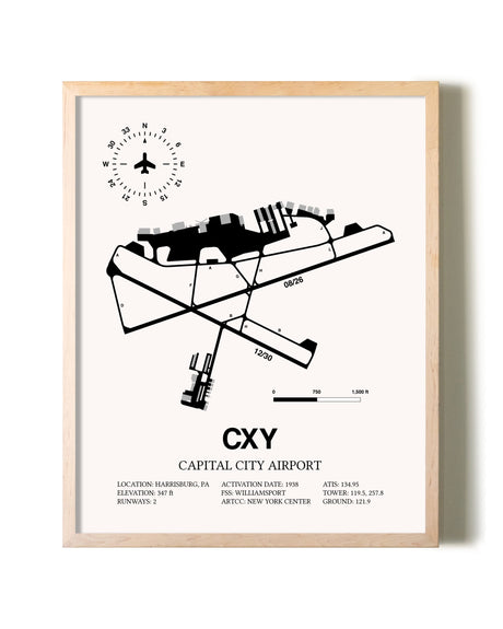 Capital City Airport framed wall art in white frame