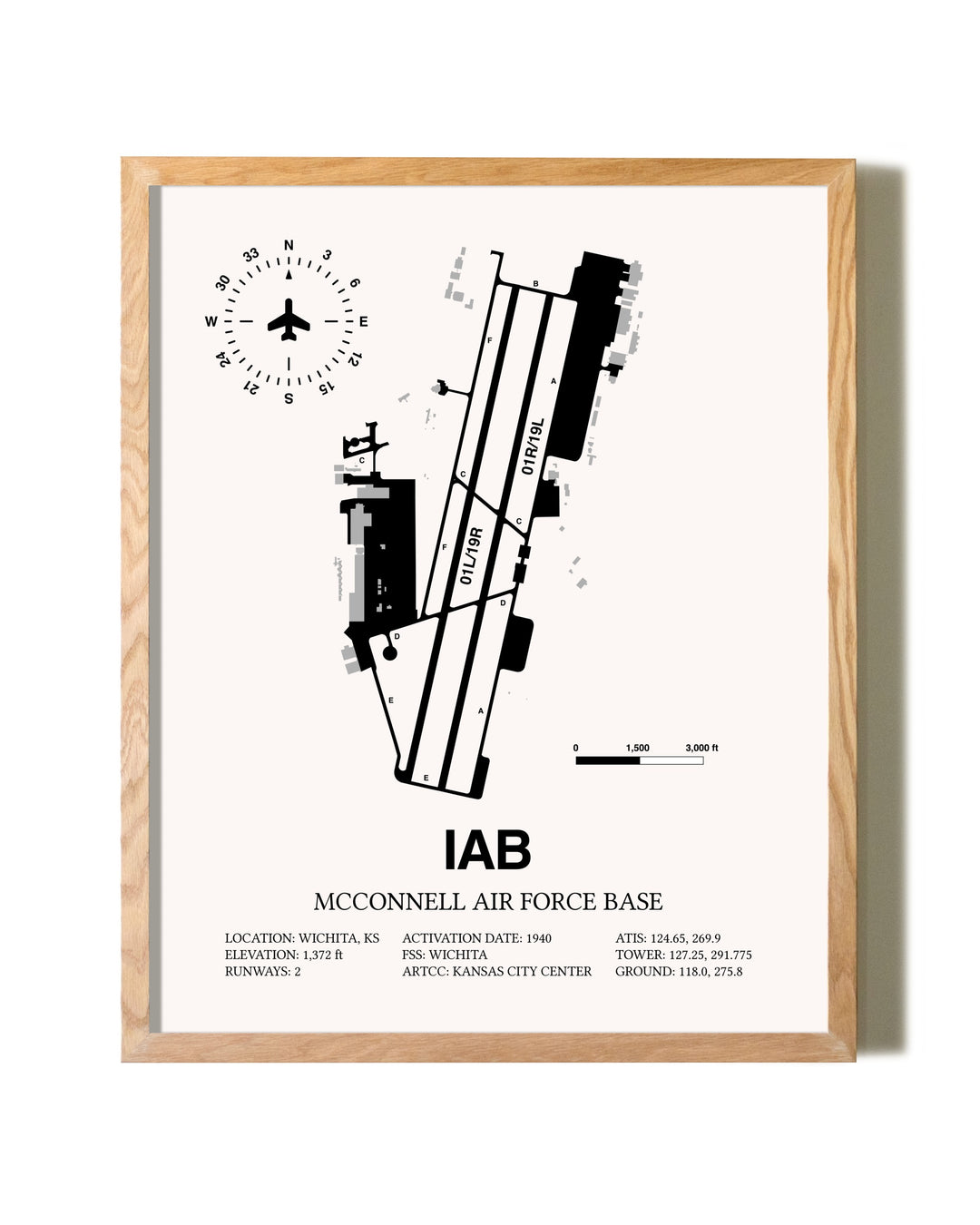 McConnell Air Force Base framed print in natural wood frame