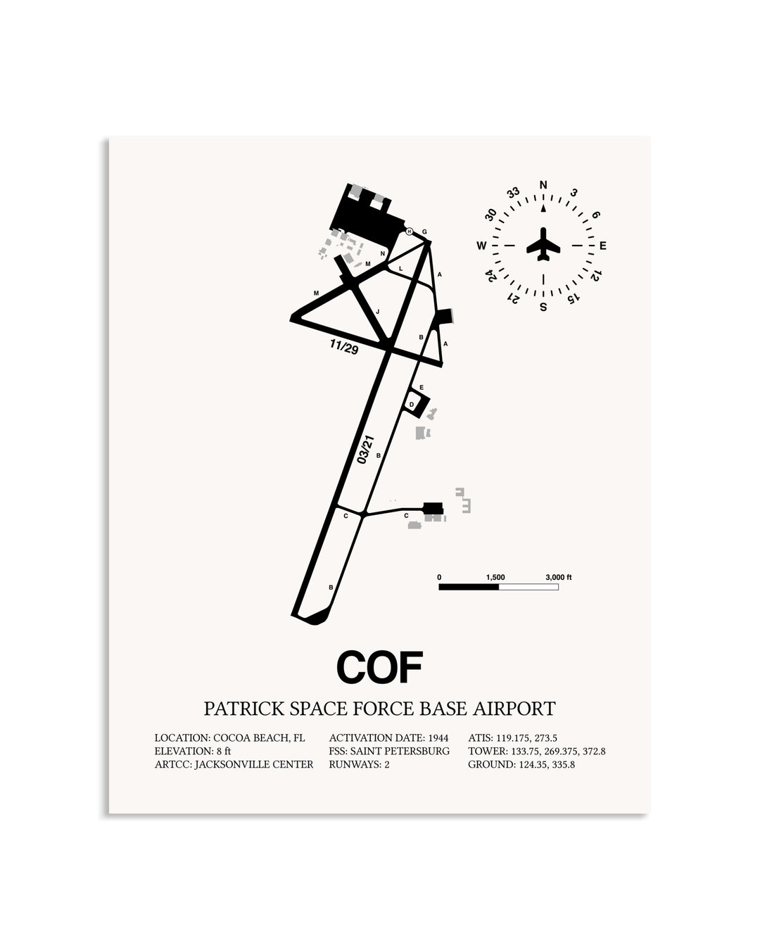 Gray Patrick Space Force Base Airport framed poster displayed in an airplane hangar