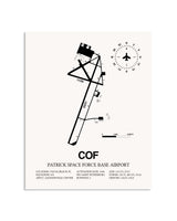 Gray Patrick Space Force Base Airport framed poster displayed in an airplane hangar