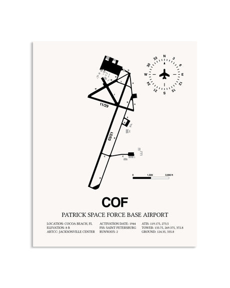 Gray Patrick Space Force Base Airport framed poster displayed in an airplane hangar