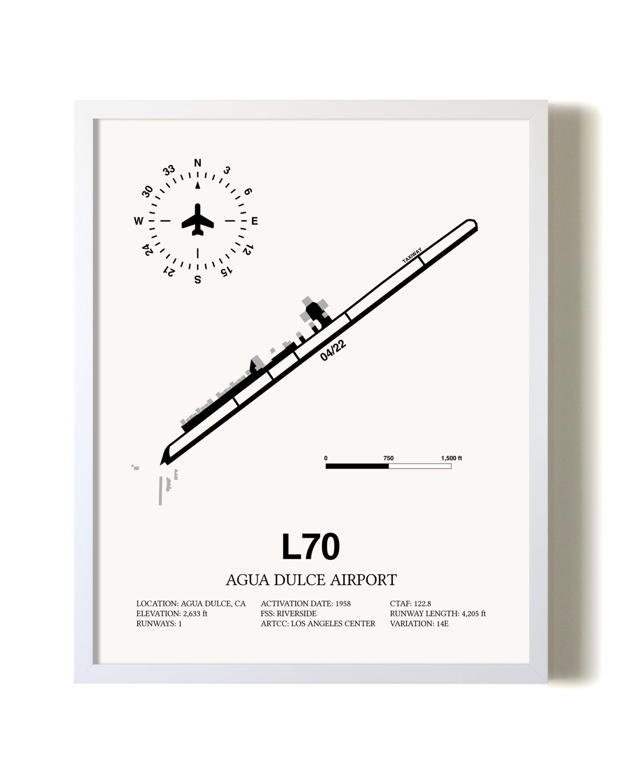 Agua Dulce Airport airport map poster in oak frame