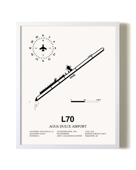 Agua Dulce Airport airport map poster in oak frame