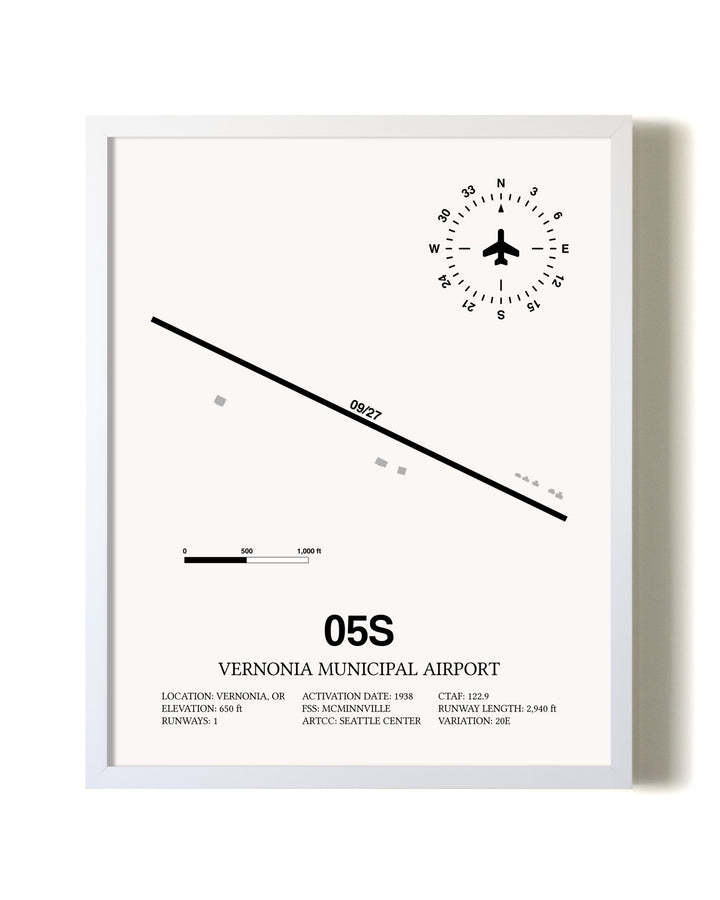 Vernonia Municipal Airport airport map poster in oak frame