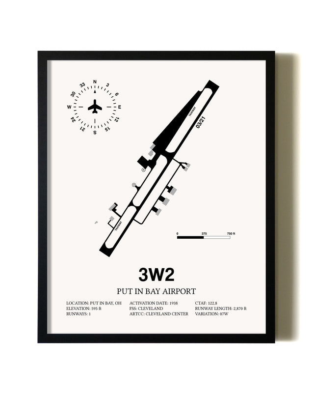 Framed Put in Bay Airport wall art poster in black frame